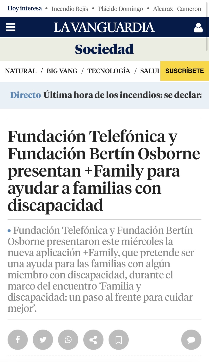 Fundación Telefónica y Fundación Bertín Osborne presentan +Family para ayudar a familias con discapacidad