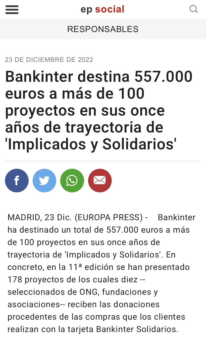 Bankinter destina 557.000 euros a más de 100 proyectos en sus once años de trayectoria de ‘Implicados y Solidarios’
