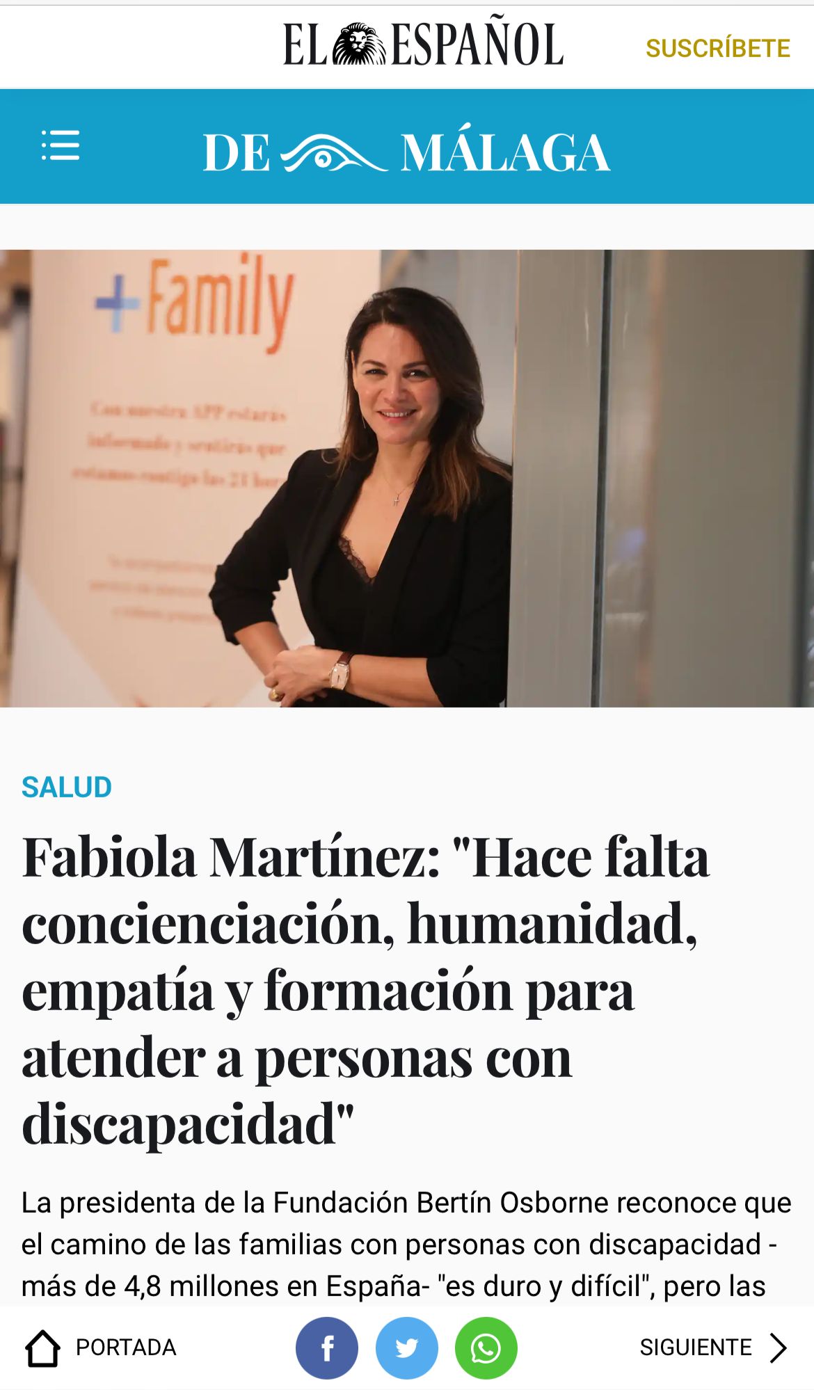 Fabiola Martínez: «Hace falta concienciación, humanidad, empatía y formación para atender a personas con discapacidad»